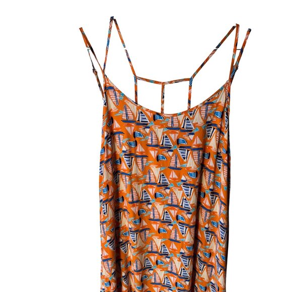 Antibes Blanc Womens Sailboat Print Maxi Dress Size M 100% Rayon Orange - Picture 3 of 7